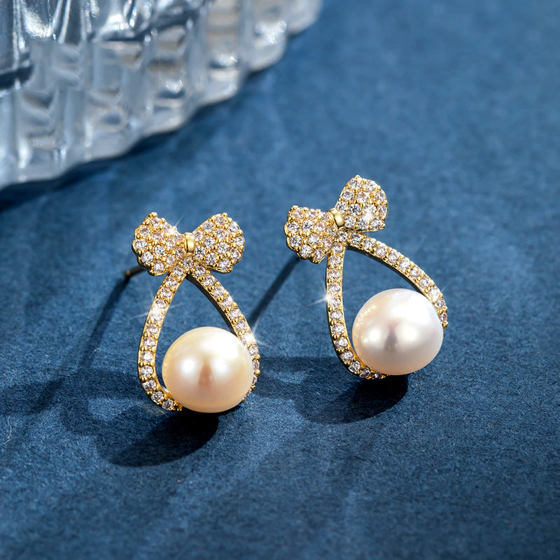 Pearl Crystal Ribbon Earrings