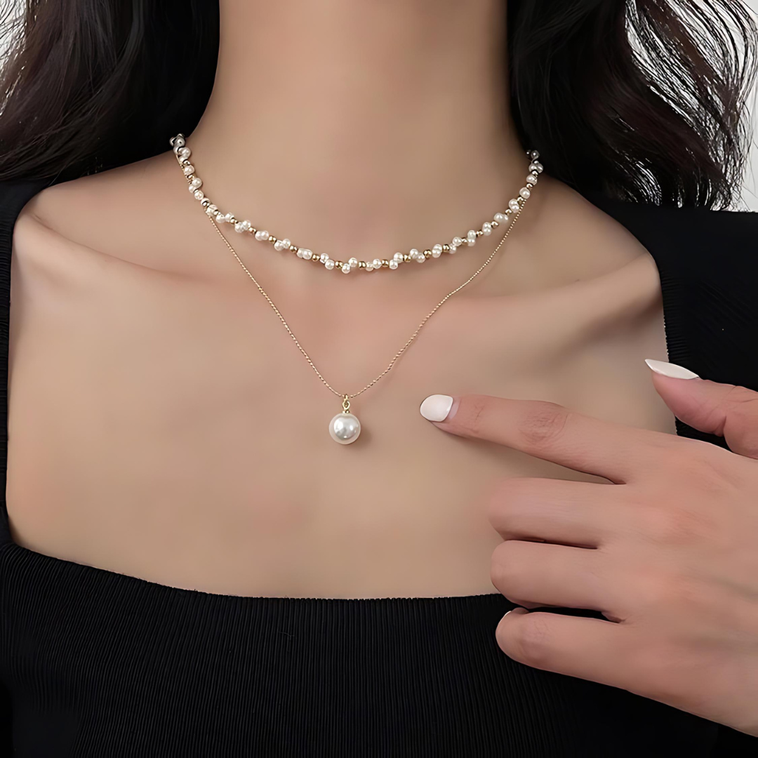 Pearl Pendant Layering Beads Necklace