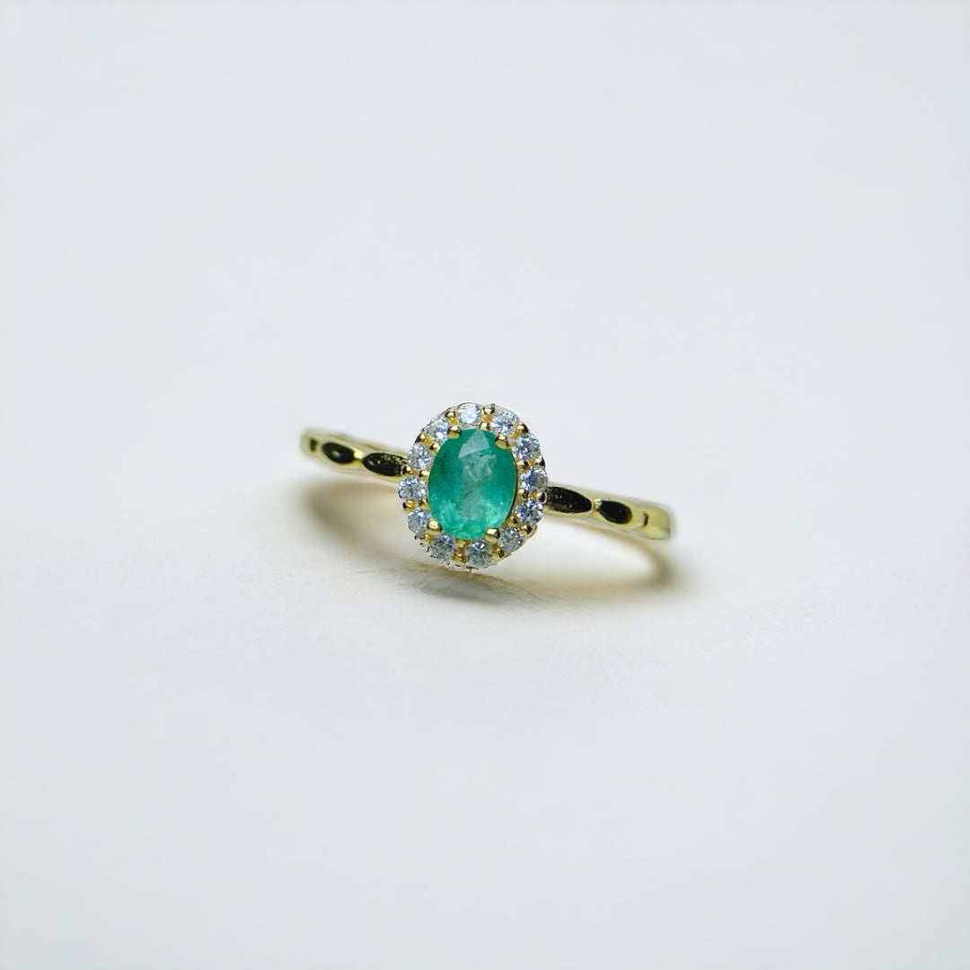 18K Gold Statement Emerald Halo Ring