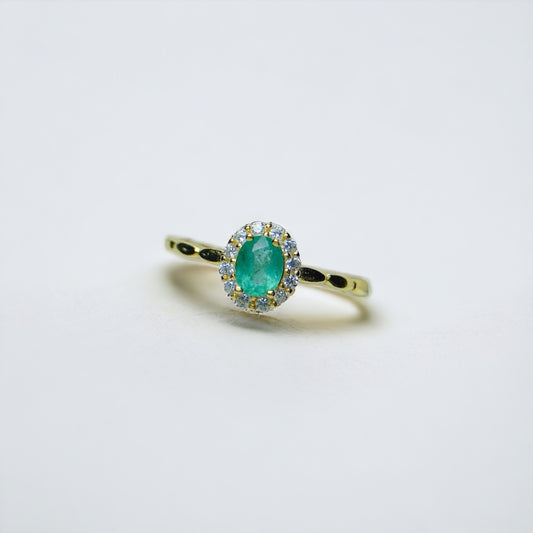18K Gold Statement Emerald Halo Ring
