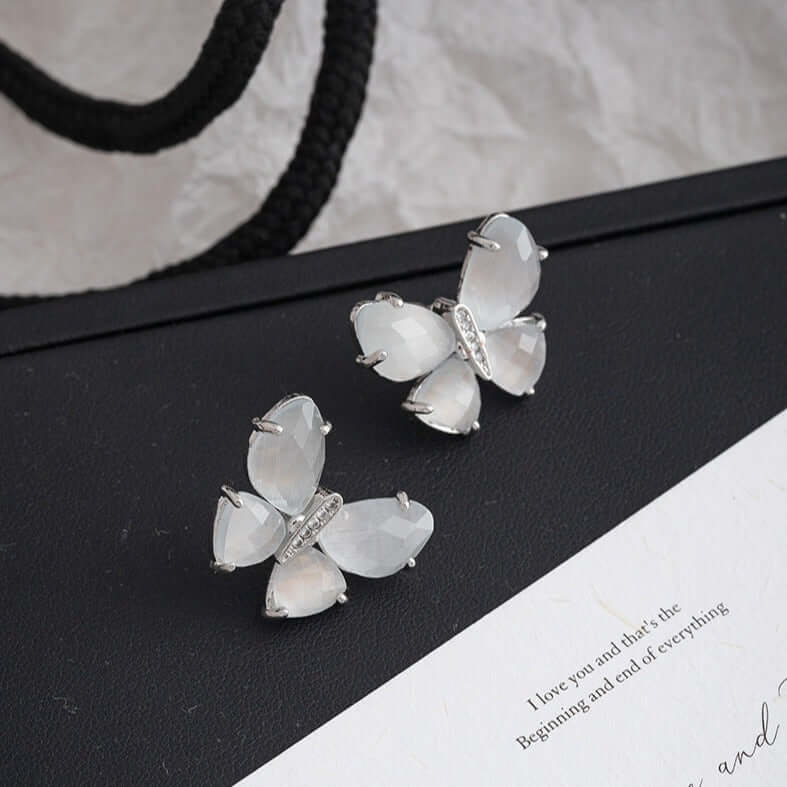 Polished Cat Eye Stone Butterfly Earrings