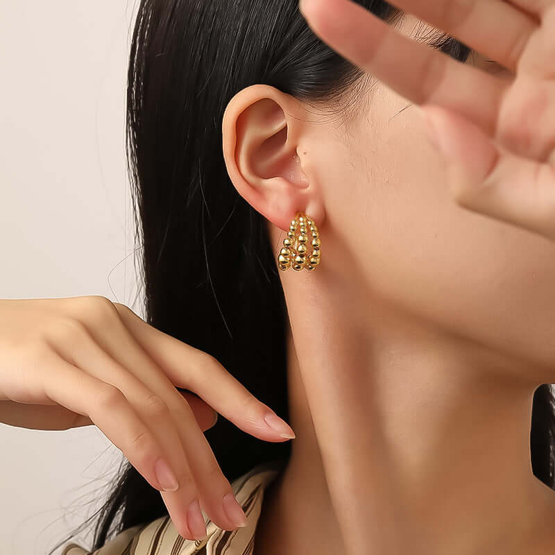 Polished Gold Bead C Earrings
