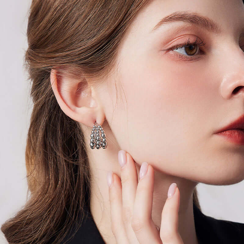 Polished Silver Bead C Earrings