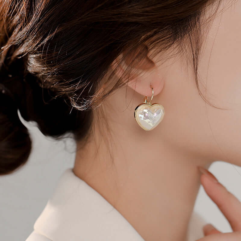 Puffed Heart White Pearl Earrings