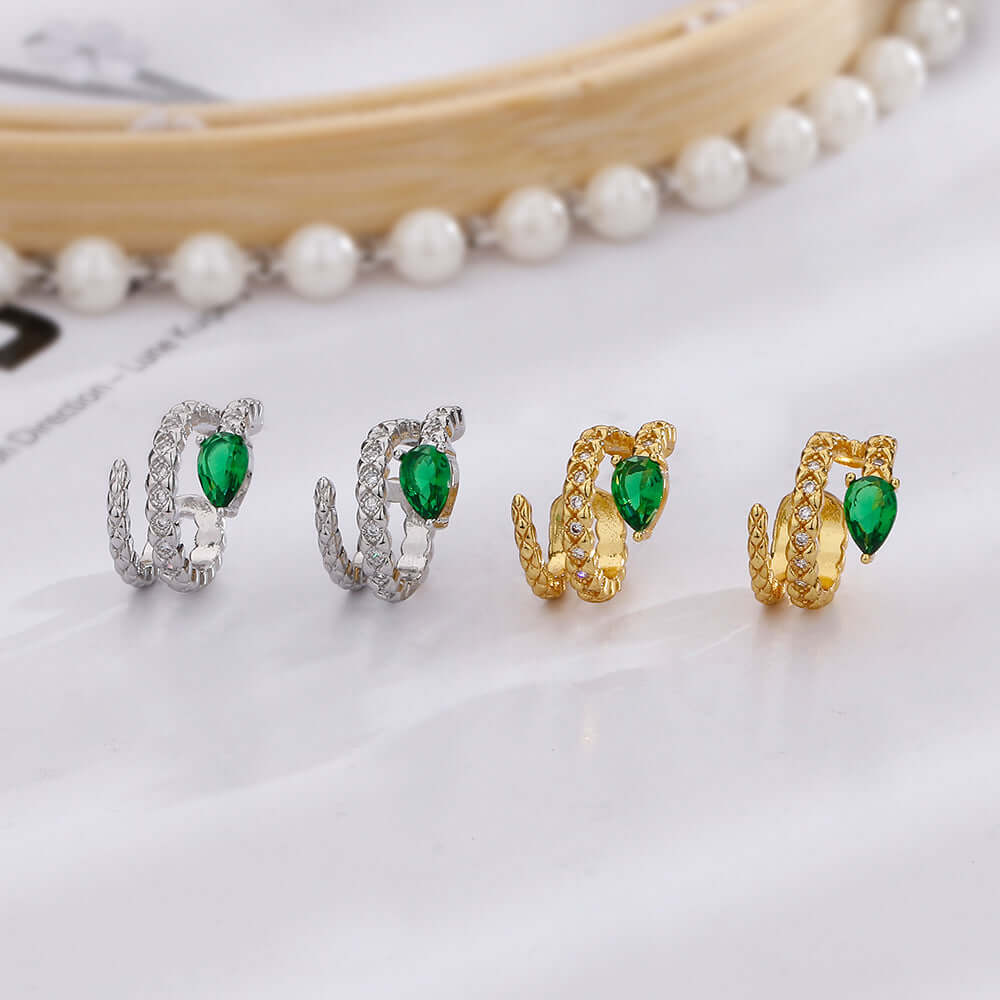 Teardrop Layered Ear Cuff, Snake Ear Cuff, Korean Jewelry, Korean Cuff