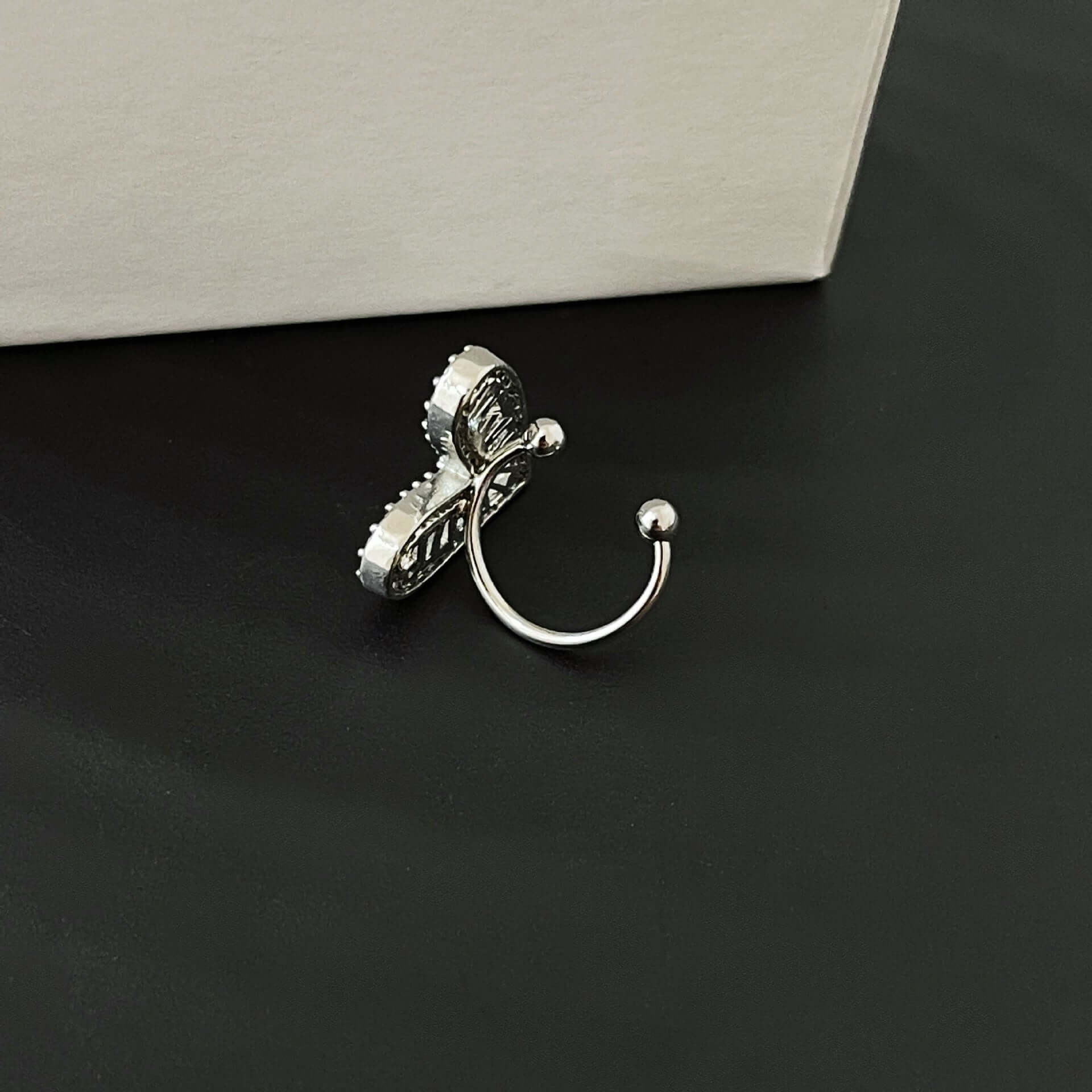 Silver Gold Bezel Heart No Pierced Ear Cuff