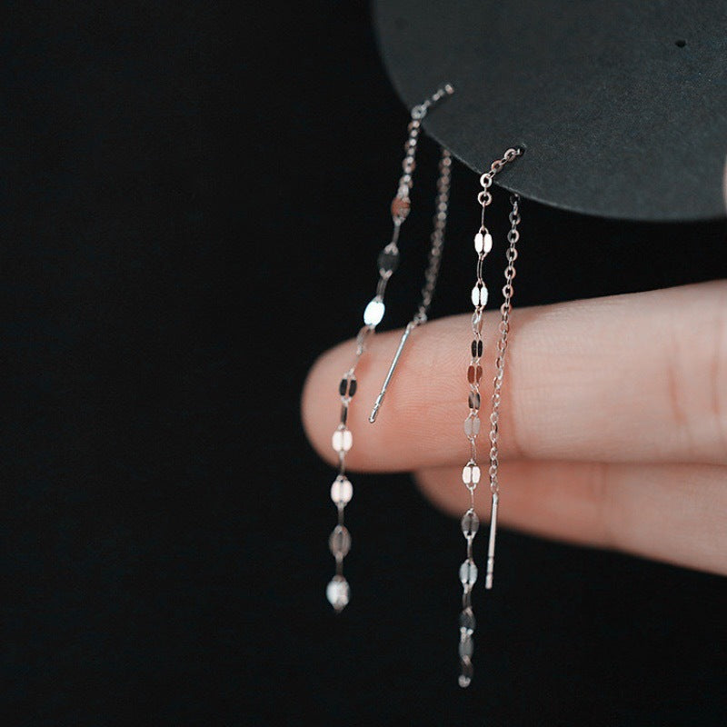 Sparkling Tassel Earrings, Dainty Fashion Chain EarringsMinimal Lip Chain Tassel Spiral Earrings
