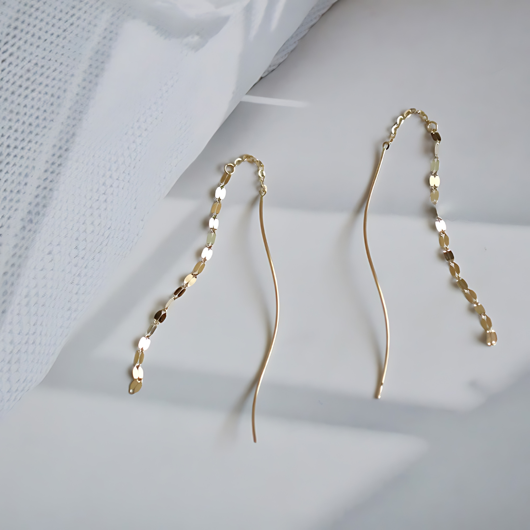 Minimal Lip Chain Tassel Spiral Earrings