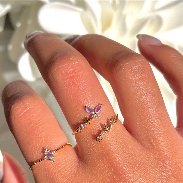 Elegant CZ Butterfly Open Ring, Butterfly Ring | R2306Sweet CZ Romance Butterfly Open Split Ring