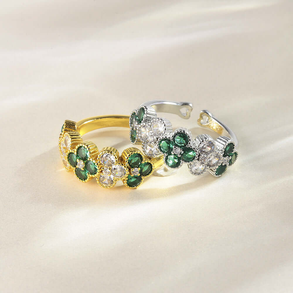 Gold Shamrock Ring, Clover Adjustable Ring, Lucky Ring