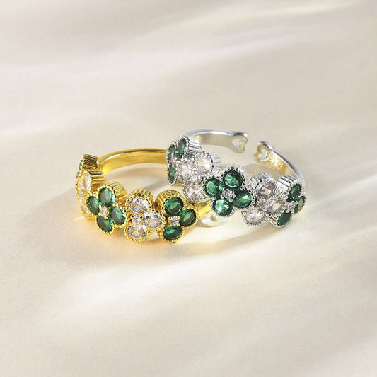 Gold Four Leaf Shamrock Adjustable Lucky Ring