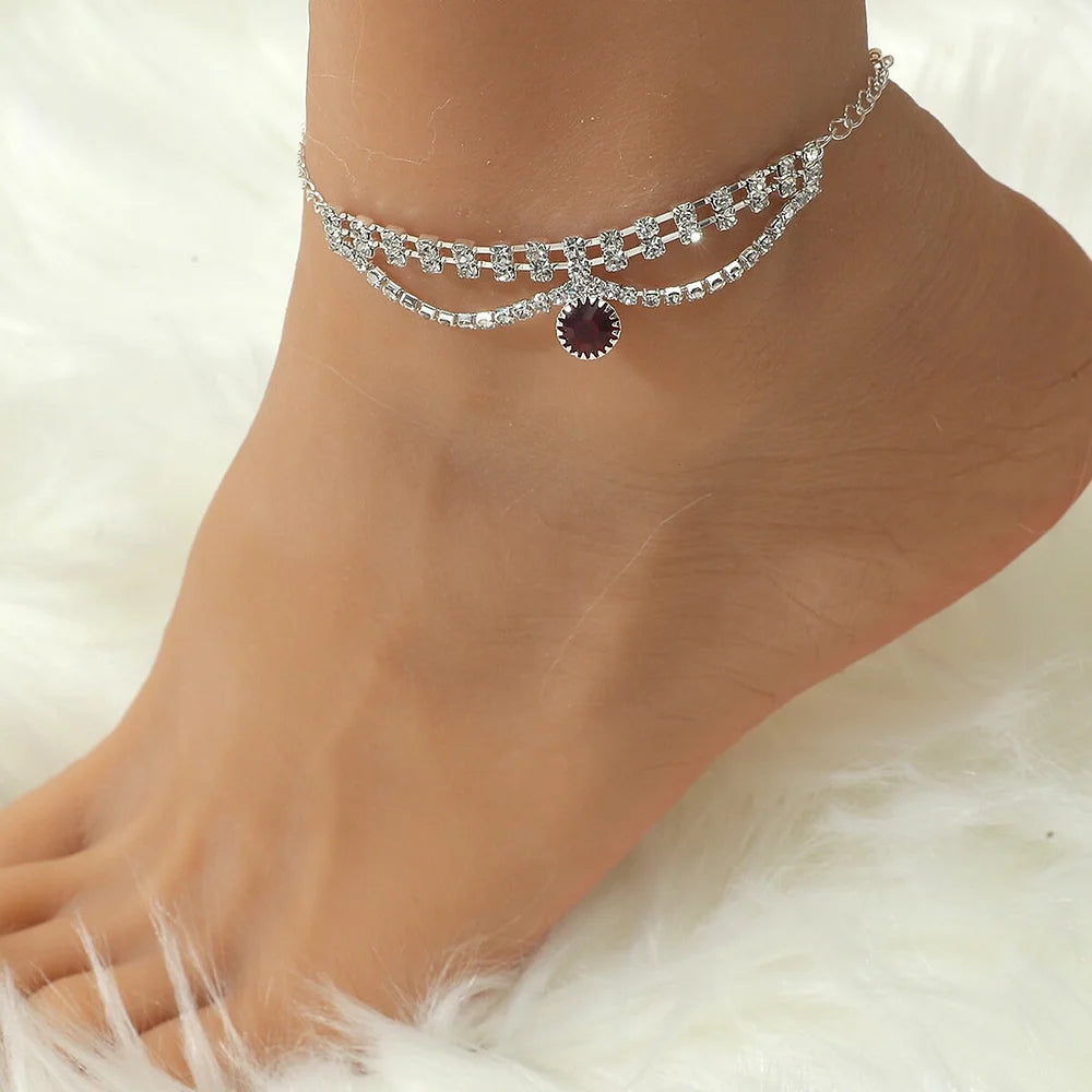 Rhinestone Silver Anklet Chain