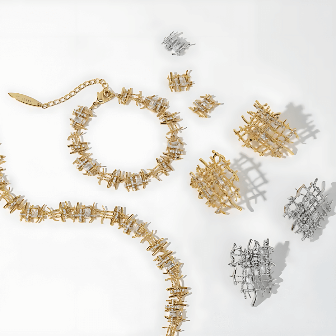 Set Silver Gold Braided Woven Necklace