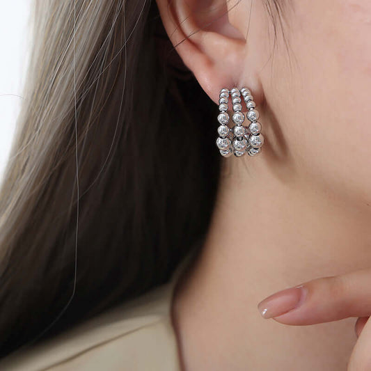 Gold Silver Beaded C Earrings