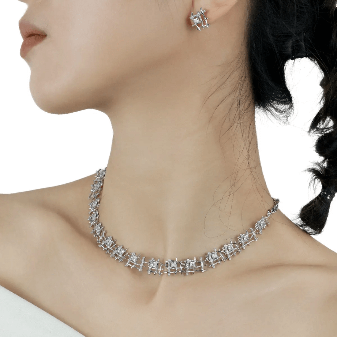 Silver Braided Woven CZ Earrings