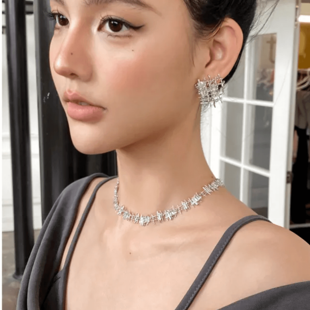 Braided Woven Dainty Choker Necklace Set Silver