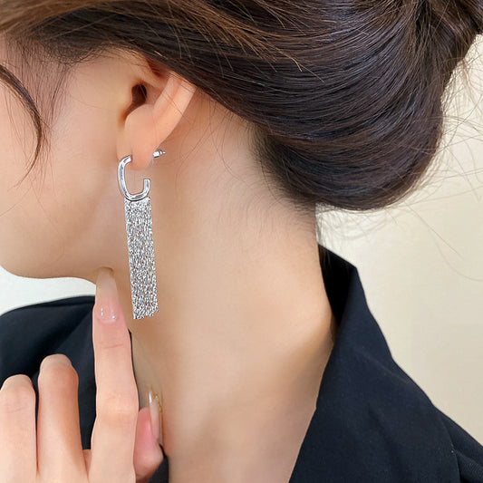 Silver C Hoop Waterfall Earrings
