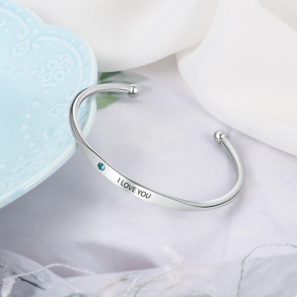 Silver Custom Name Engraved BirthStone Bangle