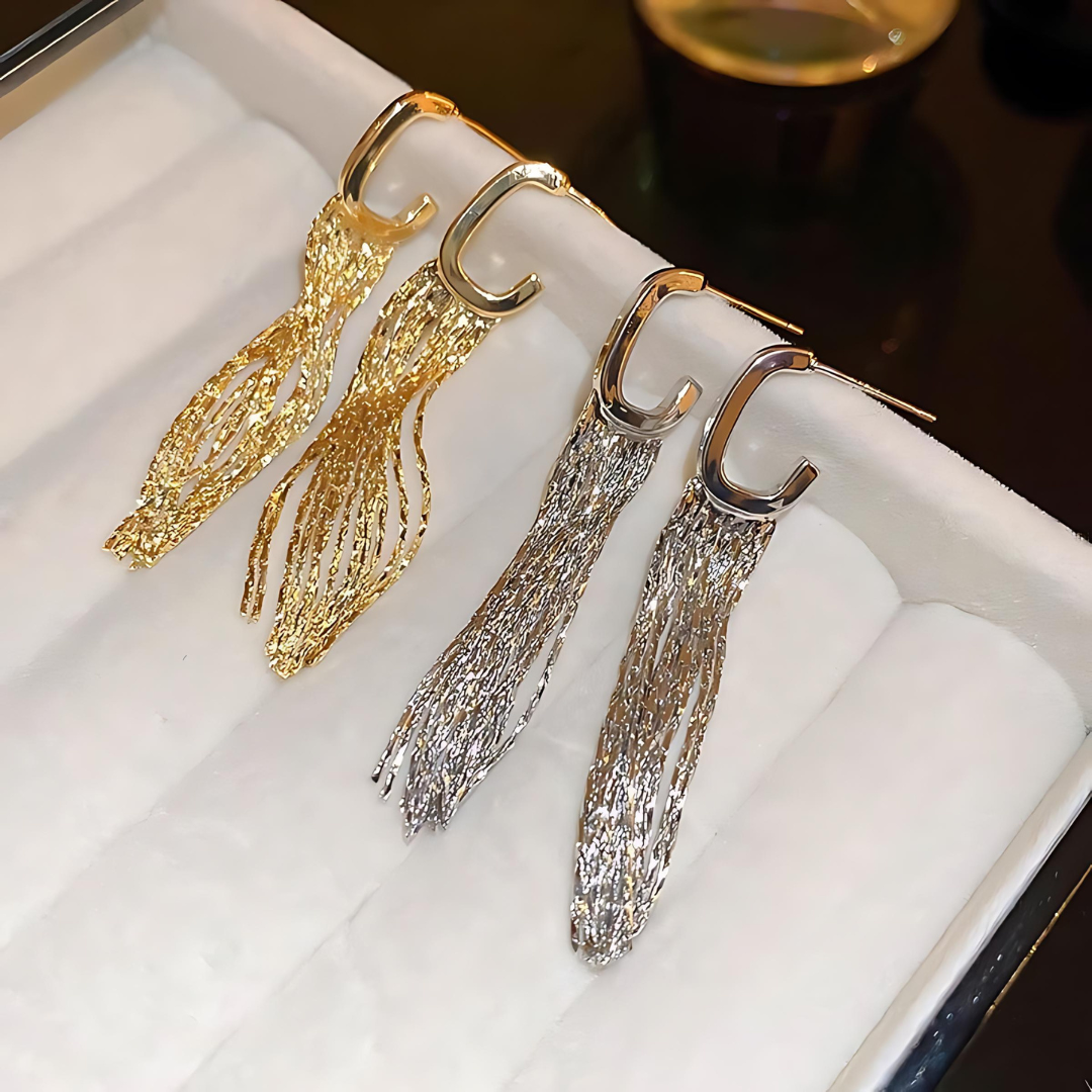 Silver Gold C Hoop Waterfall Earrings