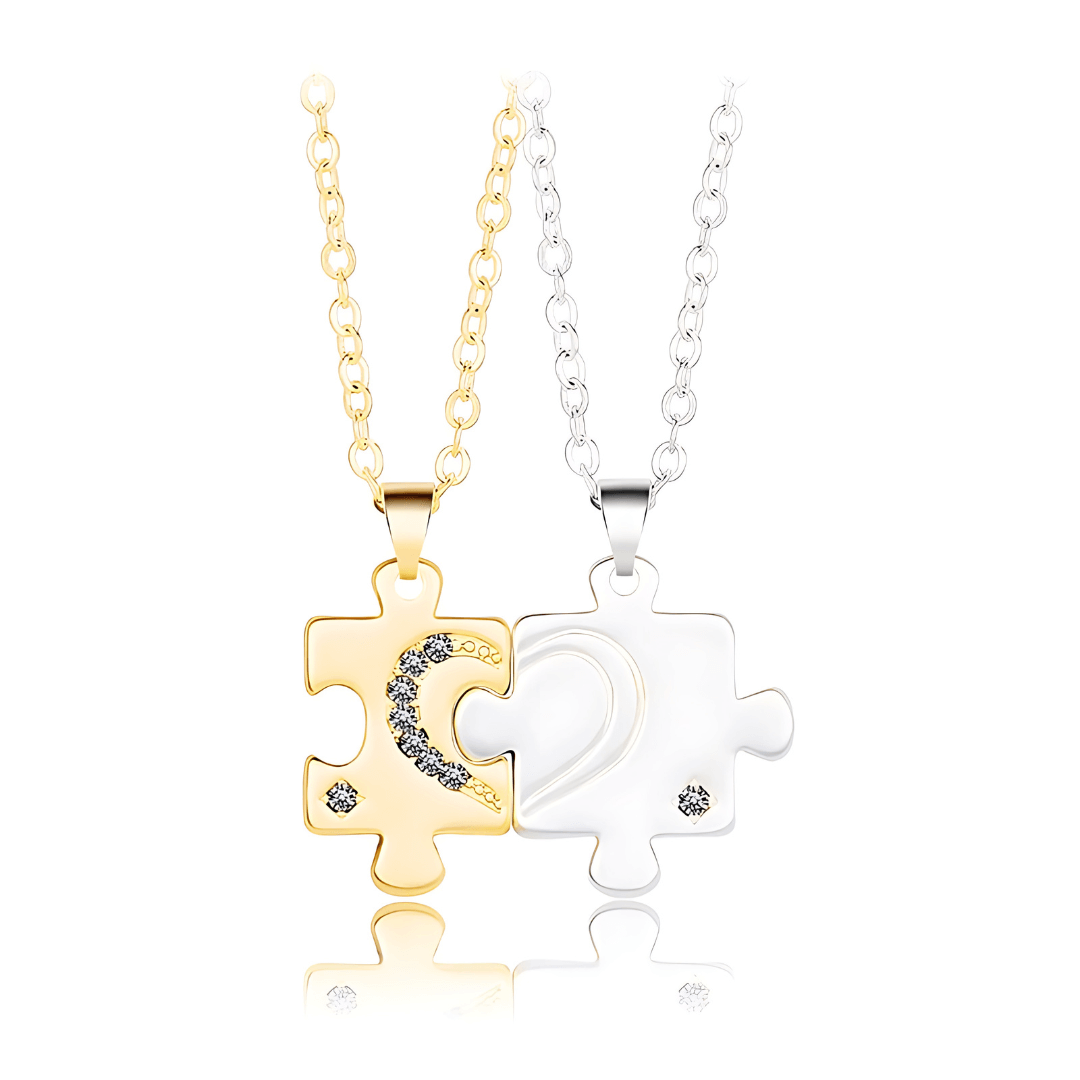 Silver Gold Puzzle Couples Pendant Necklaces