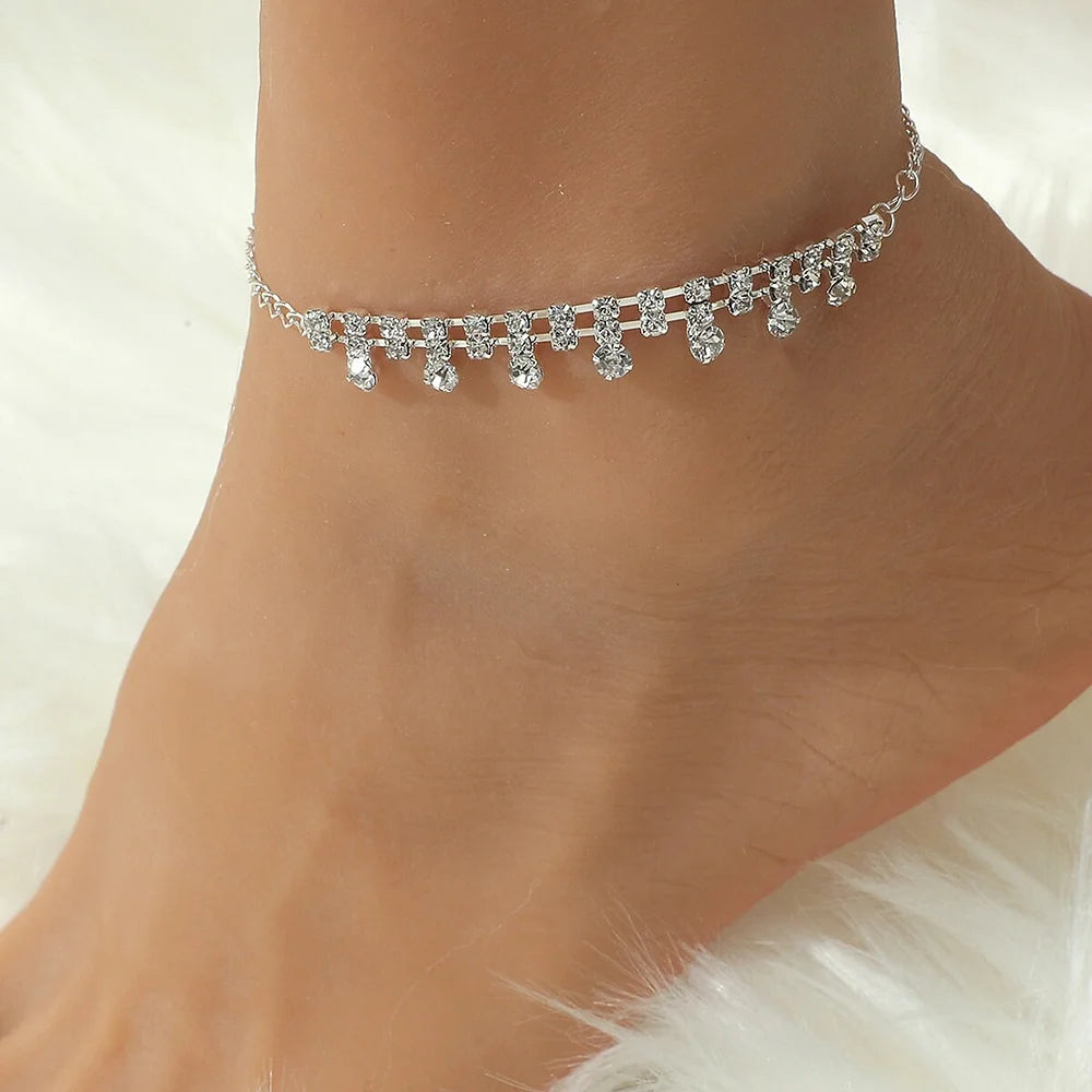 Silver Rhinestone Charm Anklet