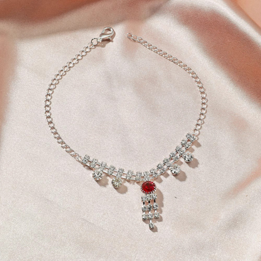 Silver Rhinestone Red Crystal Anklet