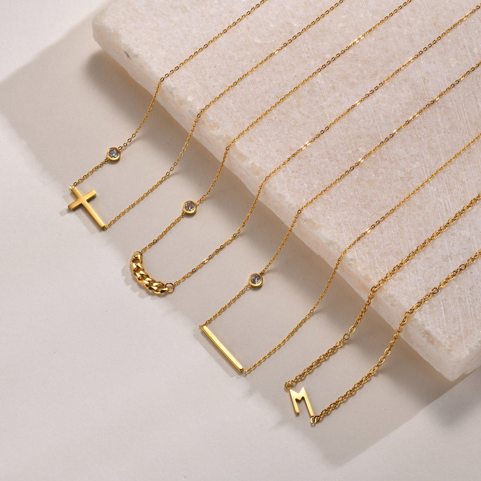Simple Chain Cross Bar Pendant Necklace