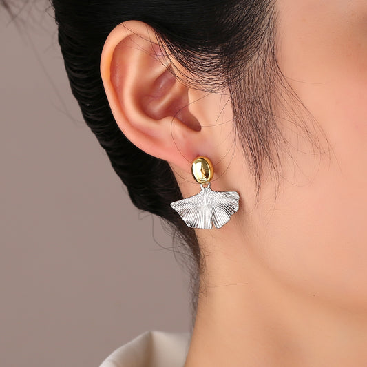 Sterling Silver Ginkgo Leaf Drop Earrings