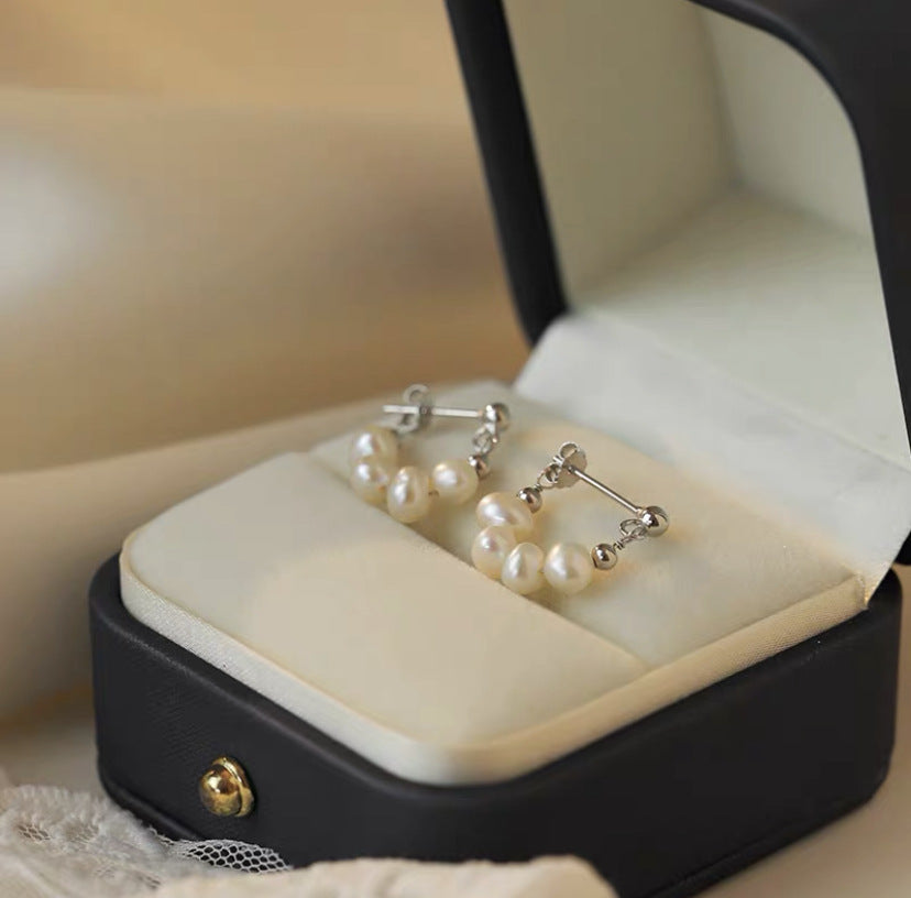 Sterling Silver Pearl Hoop Earrings