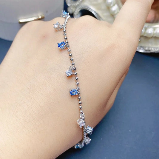 Swiss Blue Topaz Multistone Bracelet, Sagittarius Chain Bracelet