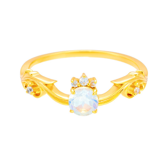 Romantic CZ Moonstone Gemini Birthstone Curve Ring