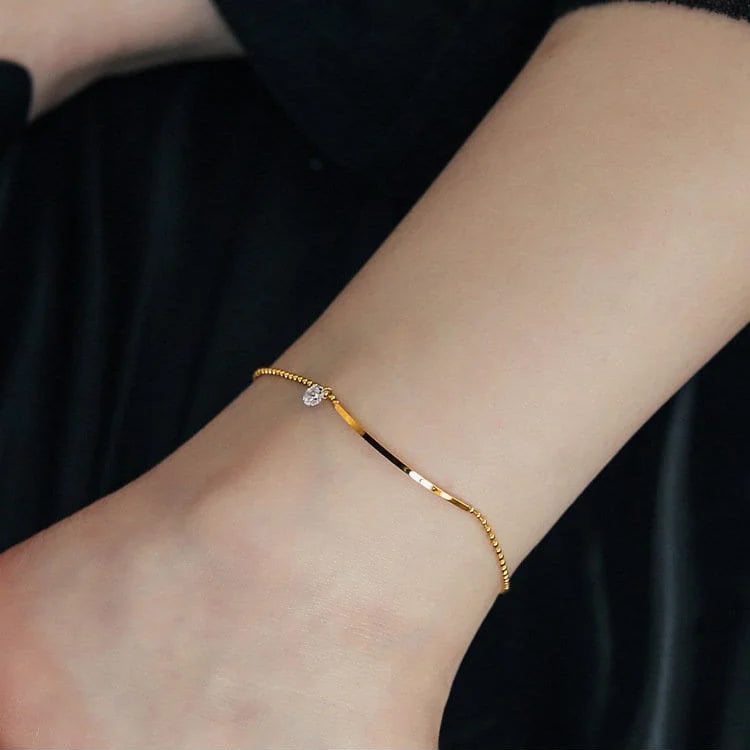 Simple Titanium Steel Rhinestone Anklet Bracelet