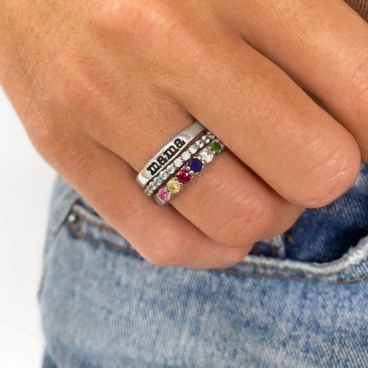 Eternity Birthstone Custom Name Ring Stacking Ring Set