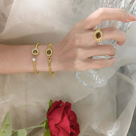 Tiger Eye Stone Cuban Chain Bracelet