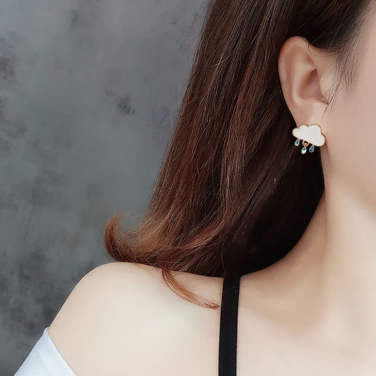 Tiny Cloud Raindrop Stud Earrings