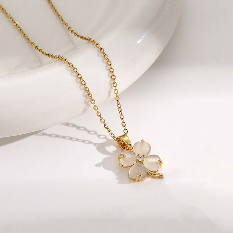 Titanium Four Leaf Clover Pendant Necklace