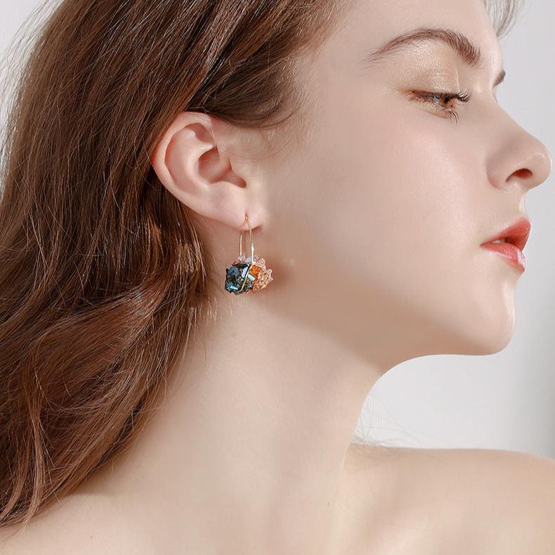 Two Tones Crystal Hoop Earrings