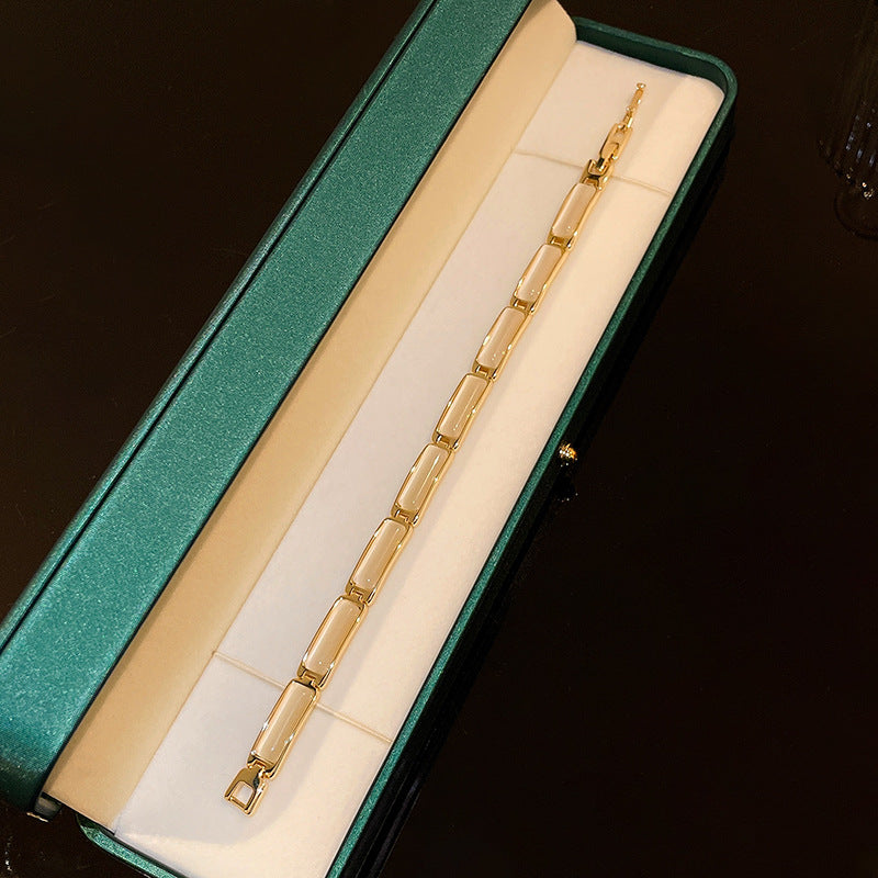 Cat Eye Stones CZ Charm Stacking Bracelet