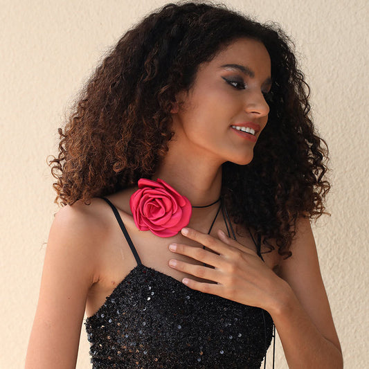 Rose Phantom Flower Suede Necklace