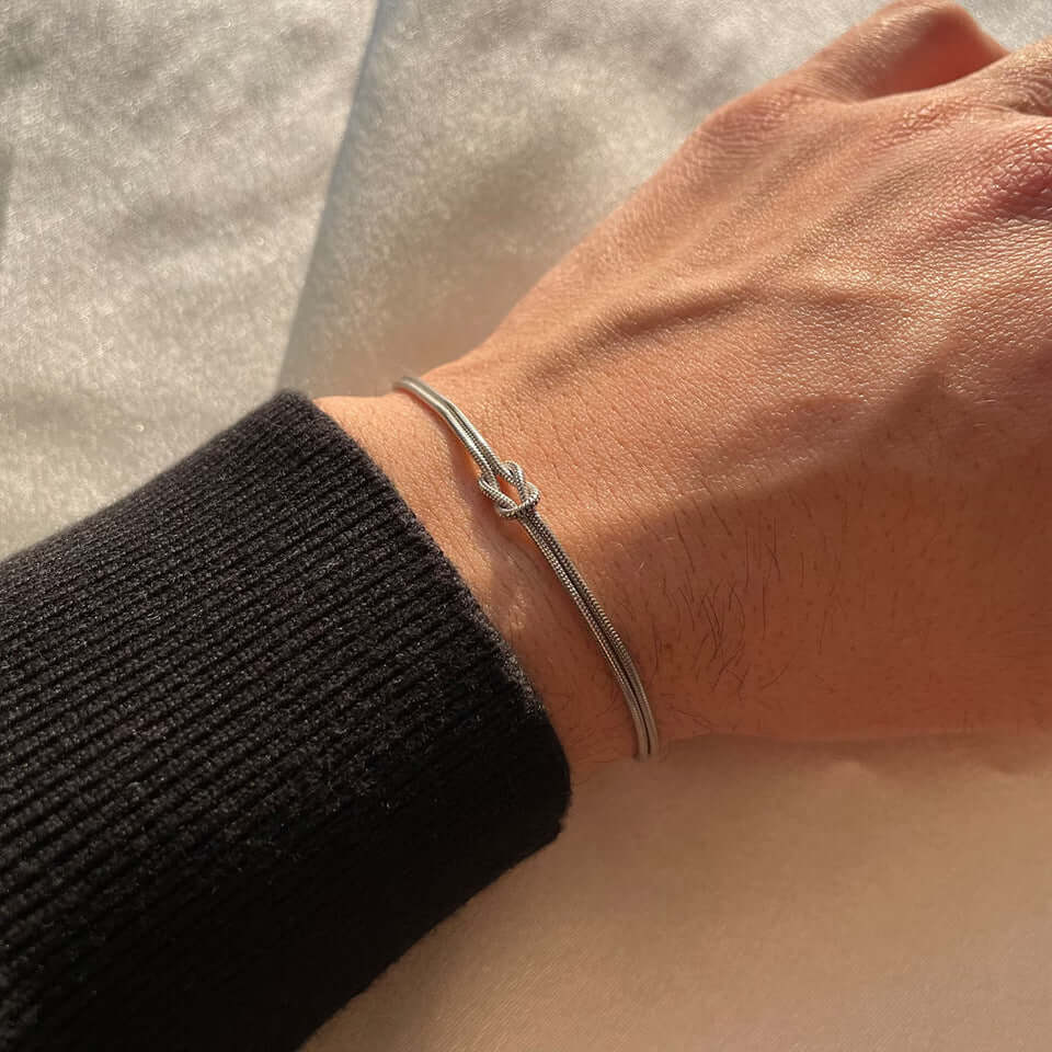 Bow Link Chain Matching Bracelet Silver