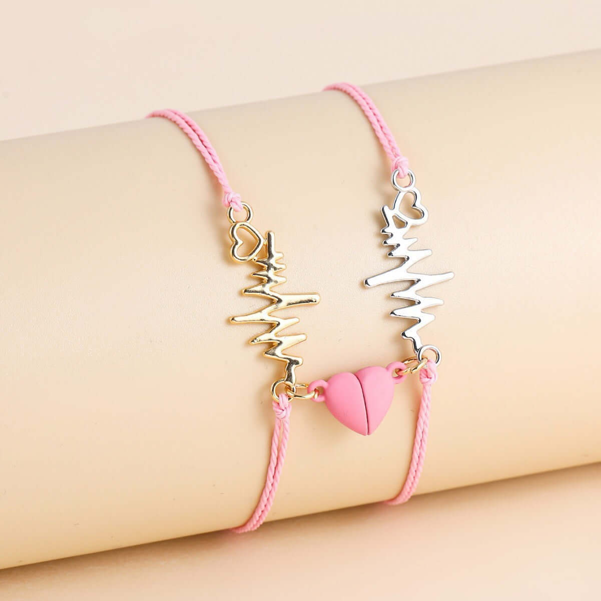 Magnetic Pink Heartbeat Matching Bracelet