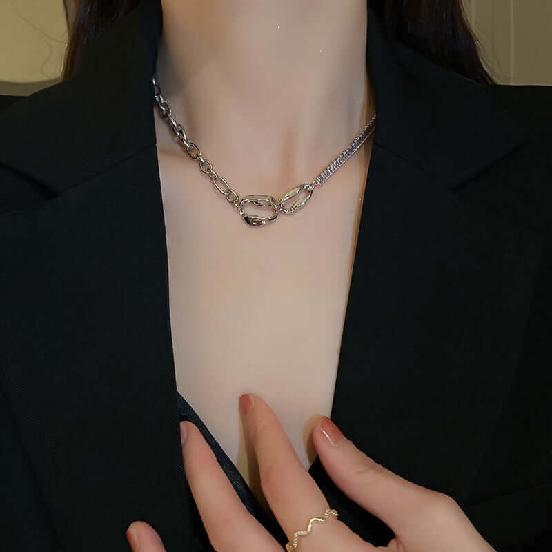 Asymmetric Geometric Box Chain Choker Necklace