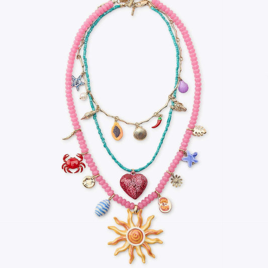 Smiley Sun Seed Bead Layering Summer Necklace