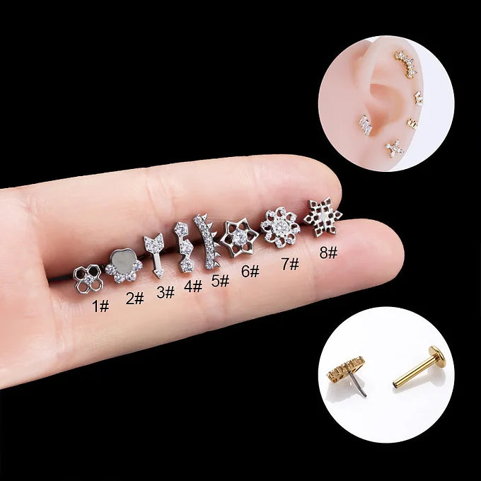 16G Titanium Footprint Push In Labret Monroe Tragus  silver