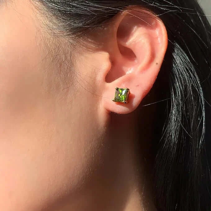 18K Gold Plated Tiny Green CZ Stud Earrings