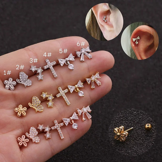 20G Cross Star Helix Earrings Stud | HSPJ1934