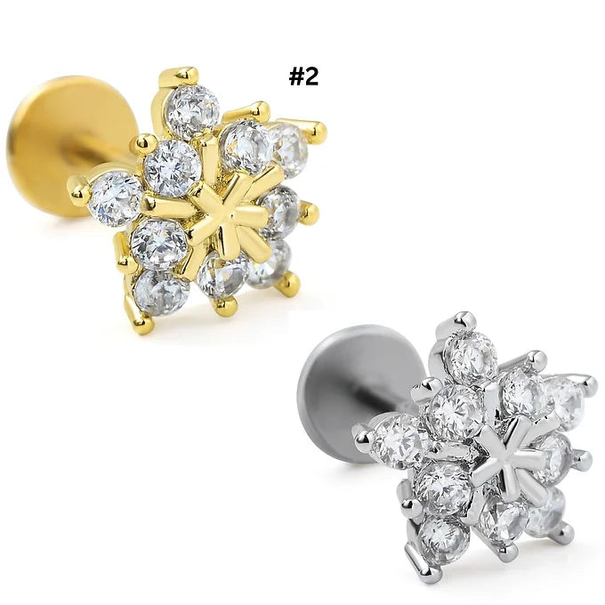 snowflakes Surgical Steel Reversible Threadless Flat Back Piercing