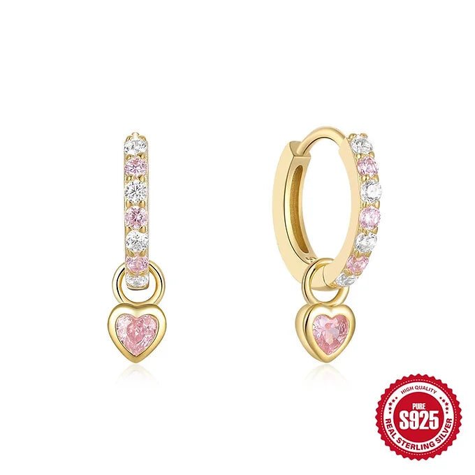 Sterling Silver CZ Heart CZ Huggie Hoop Earrings