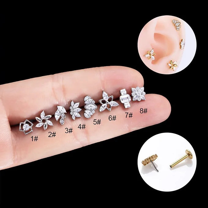 16G Titanium Windmill Leaf Push Pin Flat Back Stud