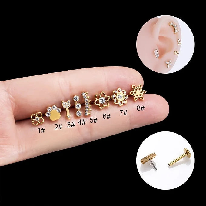 16G Titanium Footprint Push In Labret Monroe Tragus gold